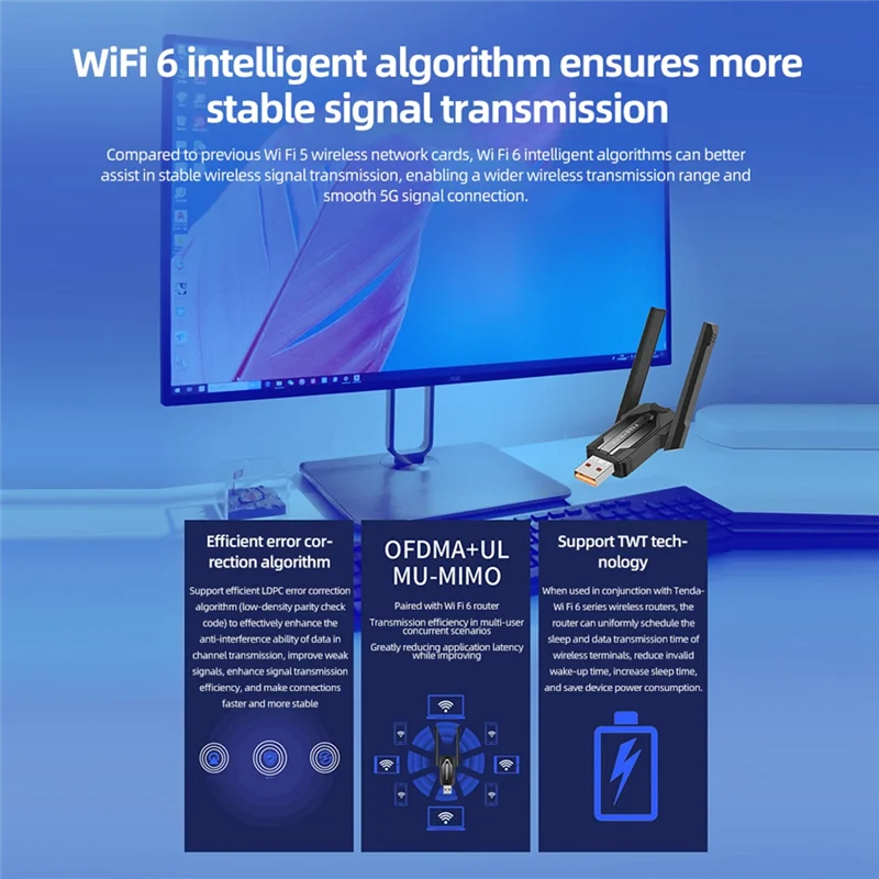 

Superb AX900 USB Wifi6 Adapter 2.4G/5Ghz Bluetooth5.4 900Mbps USB Dongle Wireless WLAN Receiver For Win7/10/11(32/64 Bit)