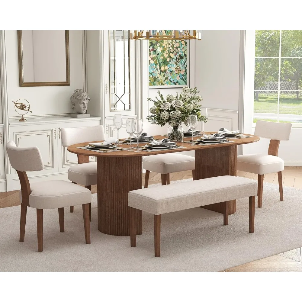 مجموعة كراسي تناول الطعام الحديثة لمنتصف القرن مكونة من 2: كتان منجد بمسند ظهر منحني وإطار من الخشب الصلب