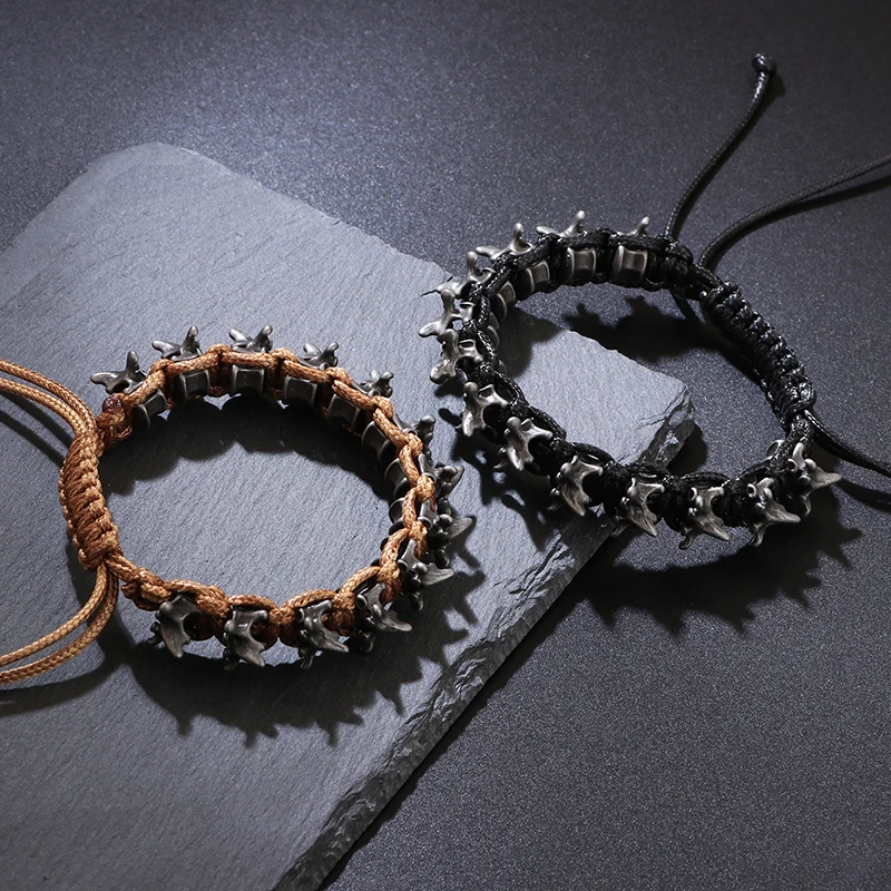 Punk Hip Hop Style Men's Handmade Woven Alloy Keel Bracelet - Adjustable Size Hand Accessory