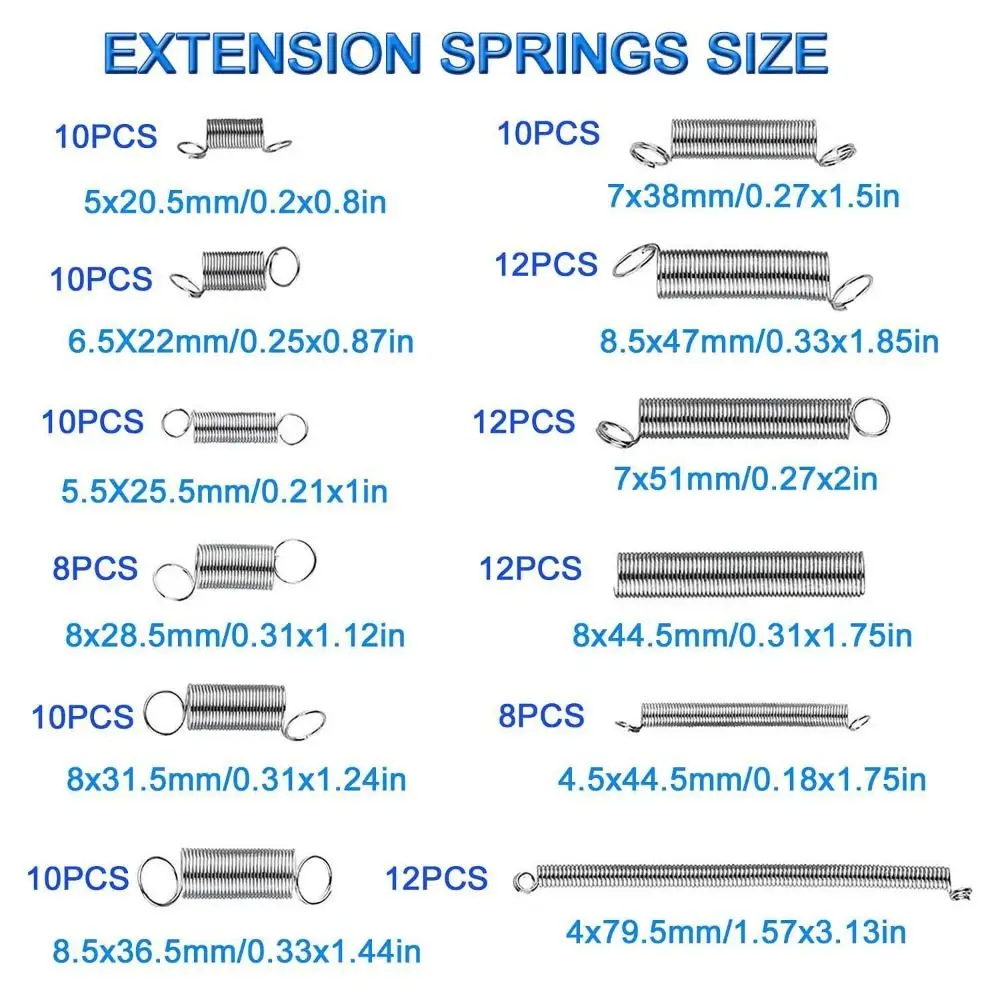 200 Pcs 20 Sizes Metal Tension Springs Replacement Kit Spring Coil Stainless Steel Compression Springs Burliness Durable