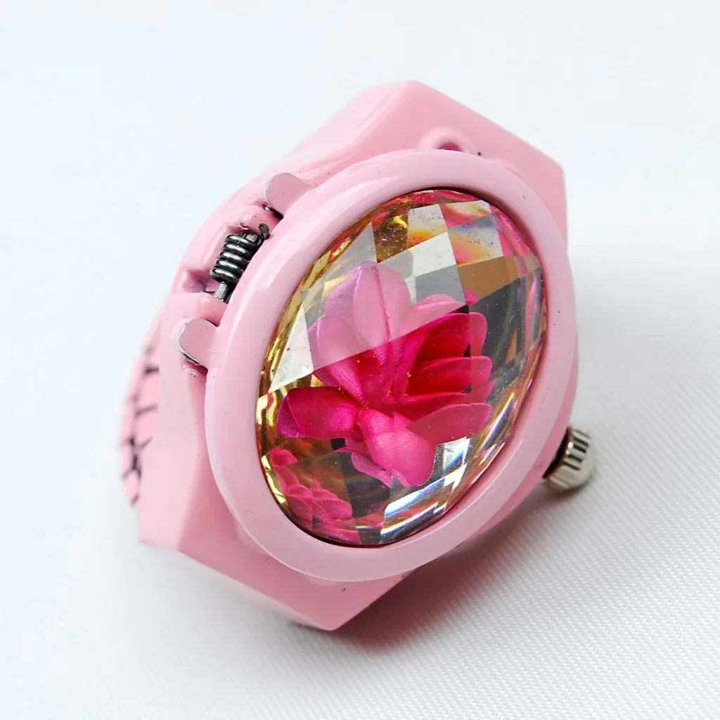 Gemstone Ring Clock Elastic Stretchy Quartz Watches Small Rings for Women Ladies Finger Hour Flower Functional Pocket Jewelry