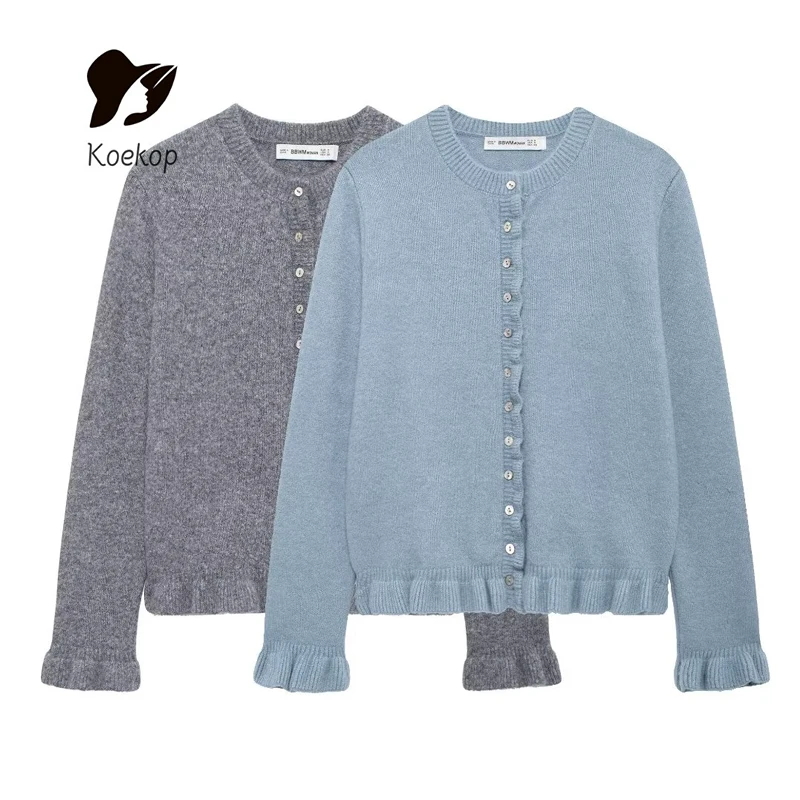 

Женская модная однотонная вязаная однобортная куртка Koekop с многослойным украшением, винтажная Повседневная Женская шикарная Дамская куртка