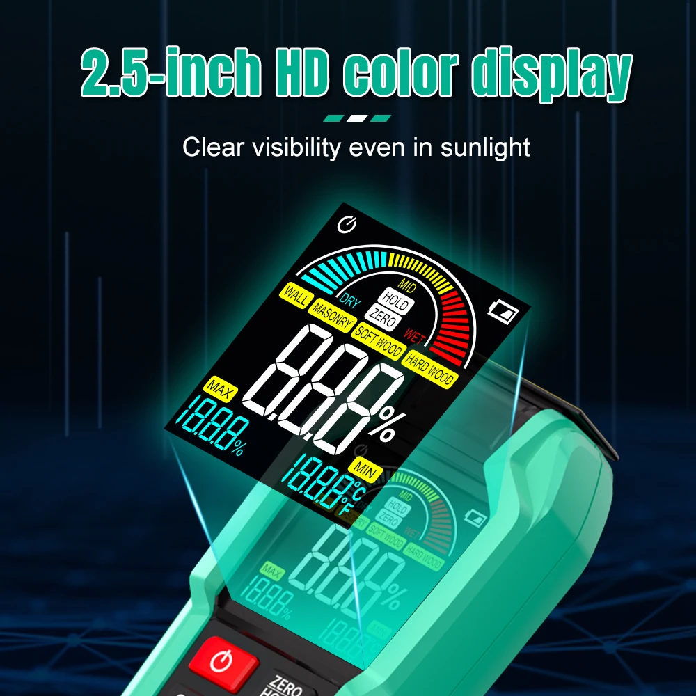 MASTFUYI FY8868 เครื่องวัดความชื้นดิจิทัล เซนเซอร์แม่เหล็กไฟฟ้าตรวจสอบความชื้นไม้/เฟอร์นิเจอร์/กระดาษเครื่องวัดแบบไม่แทงตัวอย่าง