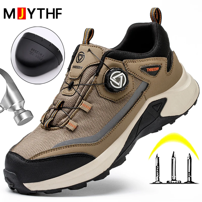 Rotating Buttons Work Shoes Men Wear Resistant Safety Shoes High-quality Men Boots Steel Toe Shoes Breathable Protective Shoes