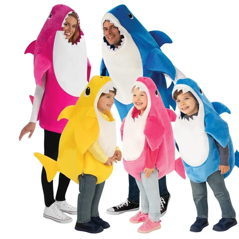 Toddler Yellow Shark Costume Pink Mom Dad Adult Pink Shark Halloween Costume Kids Blue Sharks For Family Purim Carnival Outfit