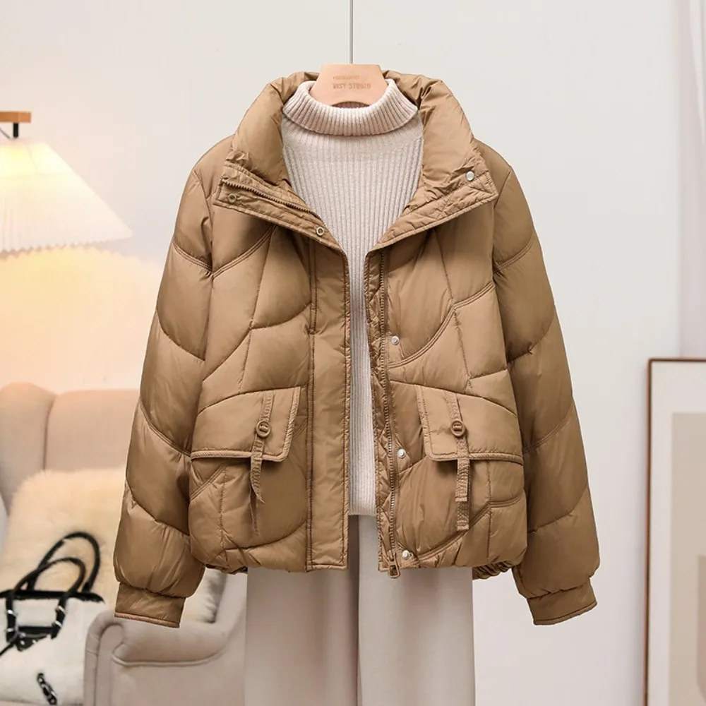 2024 Autumn Winter New Fashionable Warm Lightweight White Duck Down Jacket Women Short Korean Style Stand-up Collar Loose Jacket