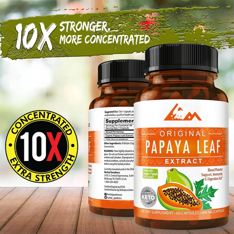 Papaya leaf extract digestive enzymes - blood plate, bone marrow and robust support, immune gut and super digestive health