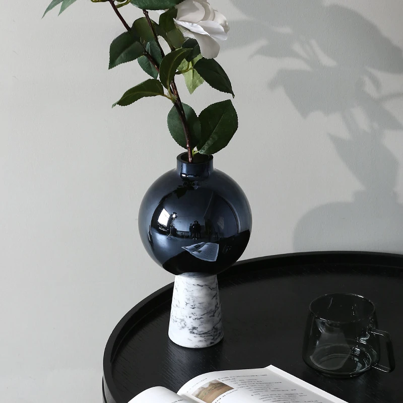 Marble Glass Vase Geometric Circle Star Flower Vase Glass Handicraft Ornaments Flower Arrangement Accessories Home Decoration