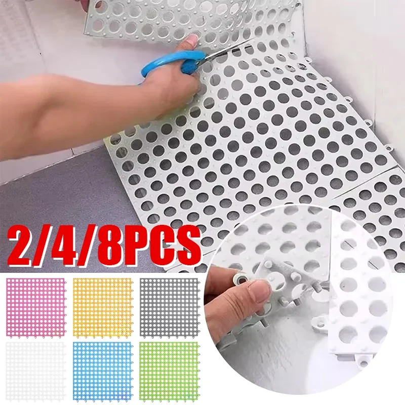 2/4/8PCS Floor Mat Splicing TPE Cuttable Bath Mat Waterproof Toilet Bathroom Floor Pad Non-slip Shower Mat Household Supplies