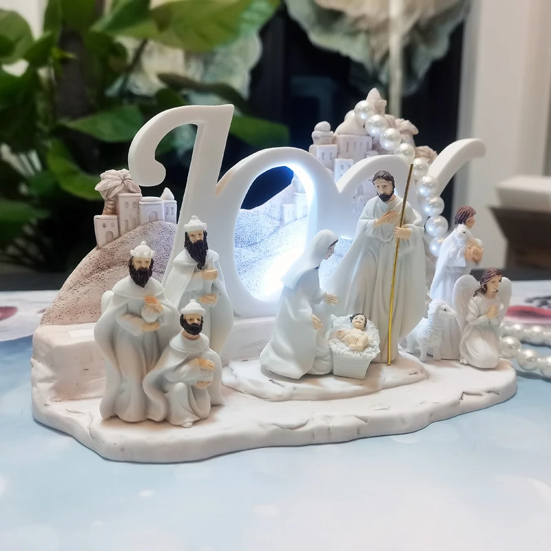 Nativity Lamp with Resin Pendant Christian Gift Christian Birthday Gift Jesus Miniastures Home Decor Figurines Crafts