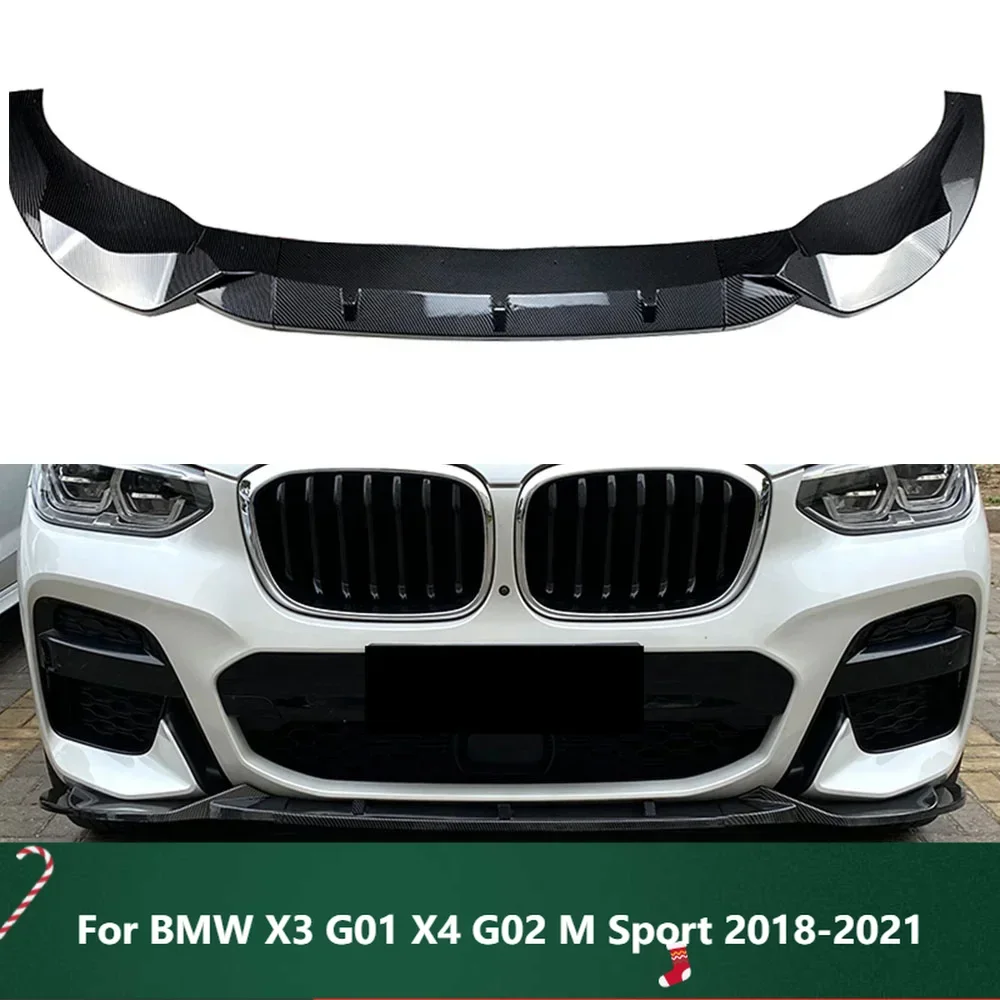 

New！Front Bumper Spoiler Splitter LipCarbon Fiber Look/Gloss Black Car Lower Protector Kit For BMW X3 G01 X4 G02 M Sport 2018-20