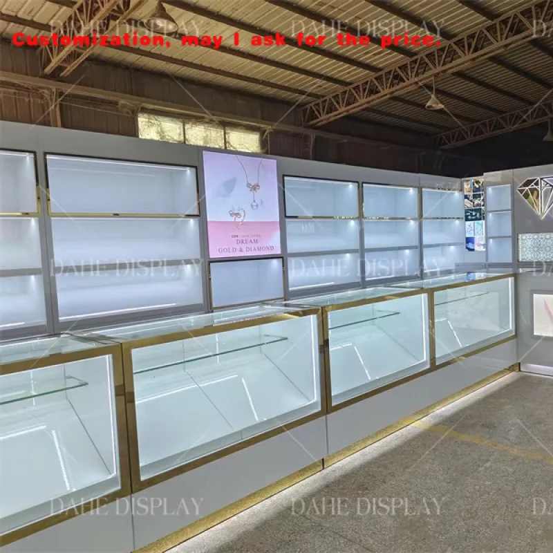 

custom.Luxury Stainless Steel Jewellery Cabinet Display Counter Display Showcase with Light Store Furniture to Display J