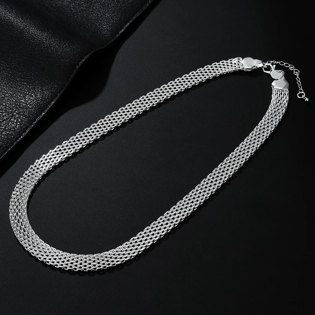 Hot Popular 925 Sterling Silver Lovely Net Chain Bracelets Necklaces Jewelry Sets For Women Fashion Party Wedding Christmas Gift