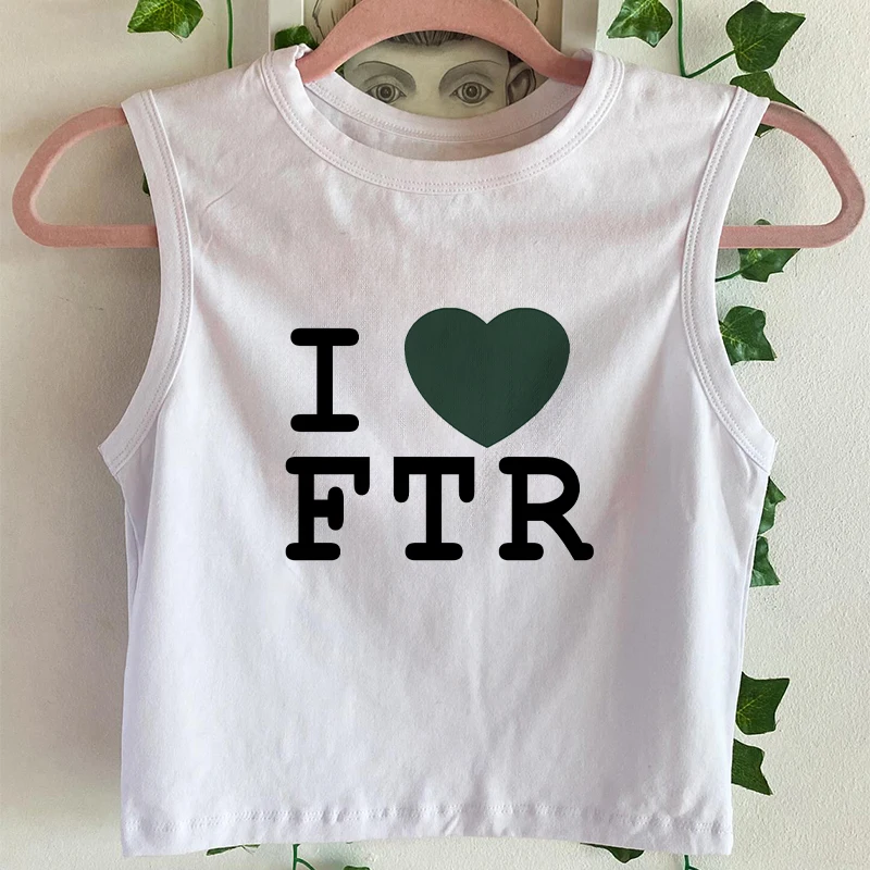 I LOVE F T R Letter Print Women Short Sleeve T-Shirt Y2k Harajuku Goth Sexy Crop Top 00s Aesthetic Vintage Slim Cropped Baby Tee