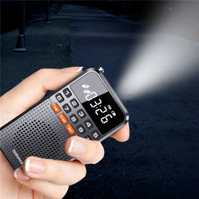 Excellent-Rolton FM Mini Radio Receiver Bluetooth Speaker TF Card Music Player With LED Flashlight