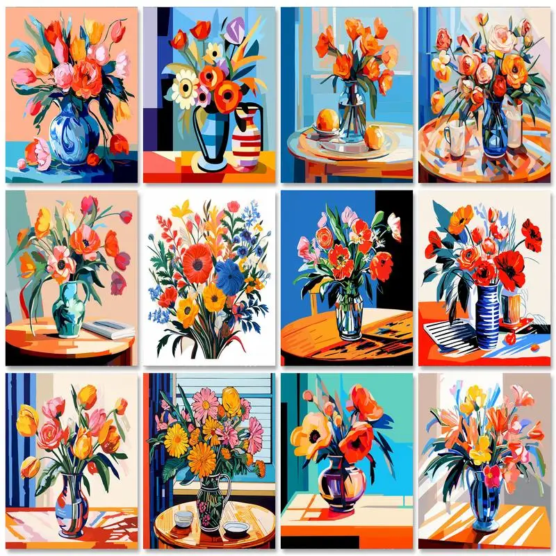 

GATYZTORY Acrylic Paint Picture Frame Painting By Numbers Kits Flower Diy Paint With Numbers Handicrafts For Home Decors