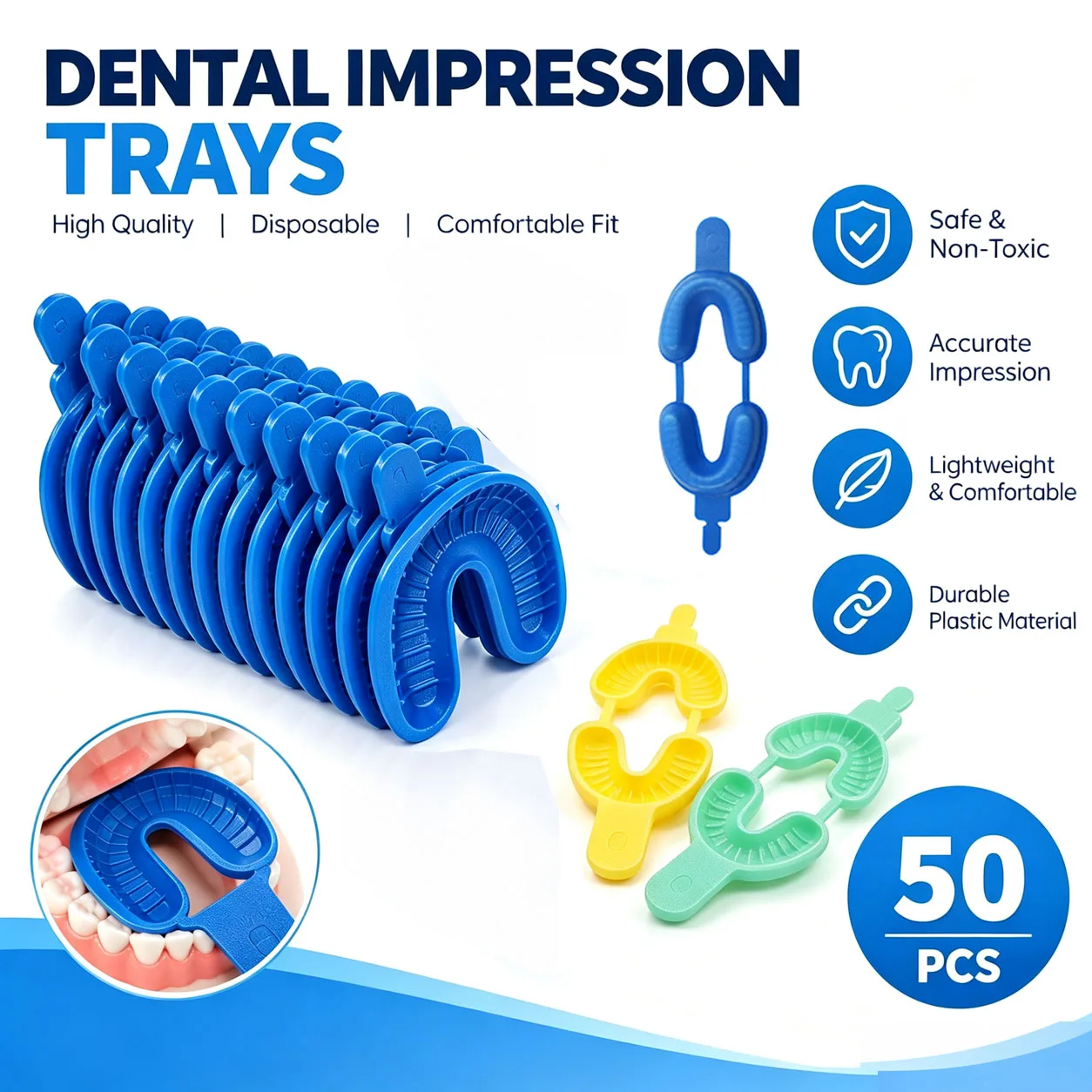 50/100 Pairs Dental Disposable Tray Fluoride Foam Impression Trays Molding Impression Dental Clinic Supplies Large Medium Small