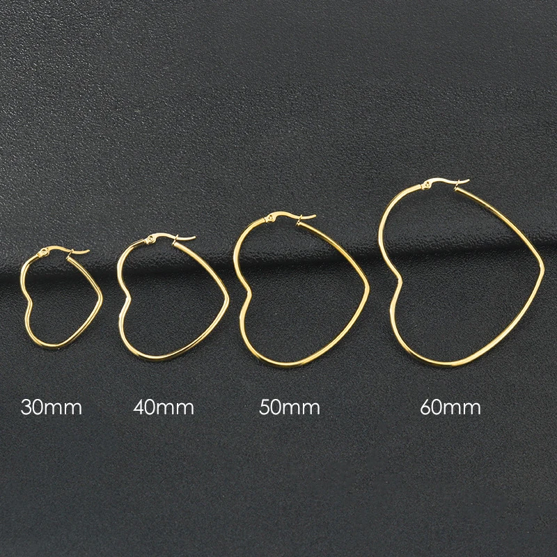 30mm-60mm Heart Earrings For Women Stainless Steel Exaggerate Big Hoop Earring Gold Color Hip Hop Rock Korea Fashion Jewelry