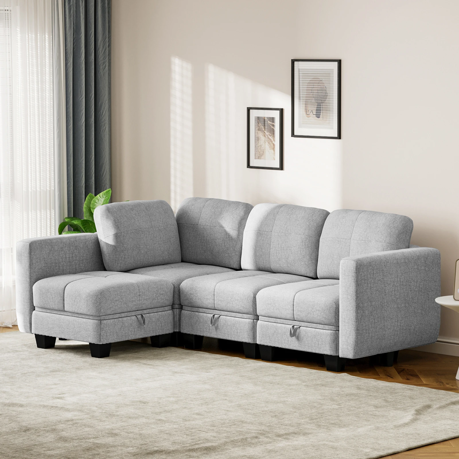 4 Seater Sofa with Storage Convertible 2 Seater 3 Seater L i Shaped Sofa Couch with Ottoman for Living Room Shape Customizable