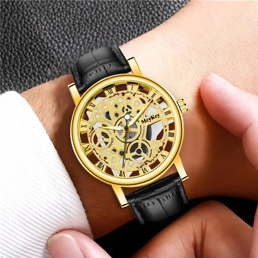 New Watch Men\'s Hollow Fashion Business Watch Men\'s Fashion & Casual Belt Quartz Wristwatches Valentine\'s Day Gift for Men