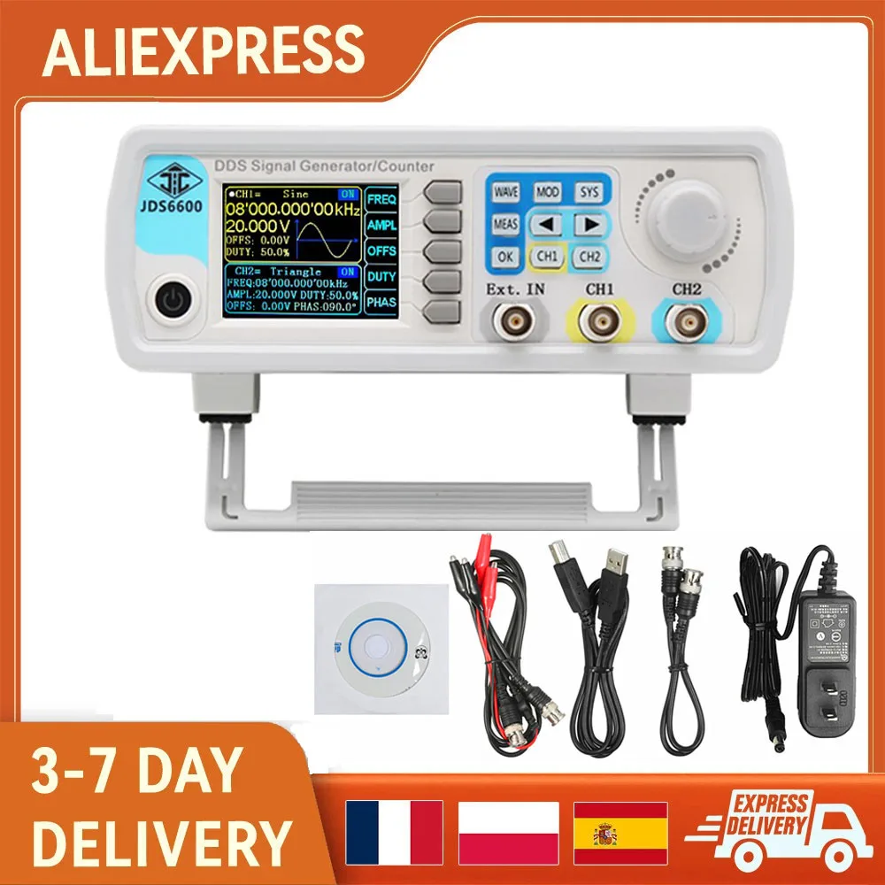 JDS6600 15/30/40/50/60MHz DDS Function Signal Generator/Source Dual/2-CH Frequency Meter Arbitrary Waveform Pulse Generator