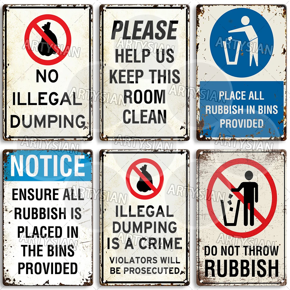 Waste Disposal Metal Sign Environmental Plaque Rubbish Sign Garbage Disposal Waste Sorting Trash Awareness No Littering Use Bin