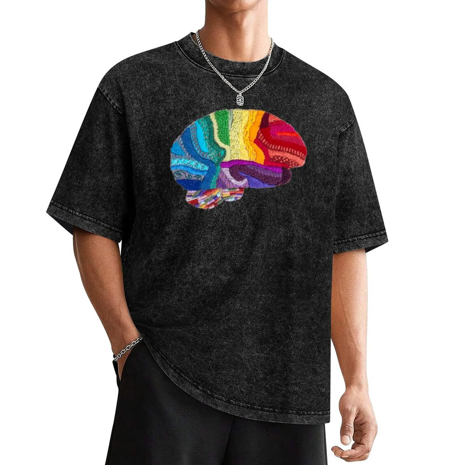 Sampler Brain - Embroidered Look - Rainbow Brain T-Shirt blacks sweat graphics customs sweat shirts, men