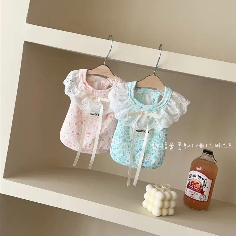 

Pet Cotton Summer Pet Floral Top Lace Vest Home Sleepwear Cat Small Dog Clothes Puppy Clothes Cooling Vest for Dog T-Shirt