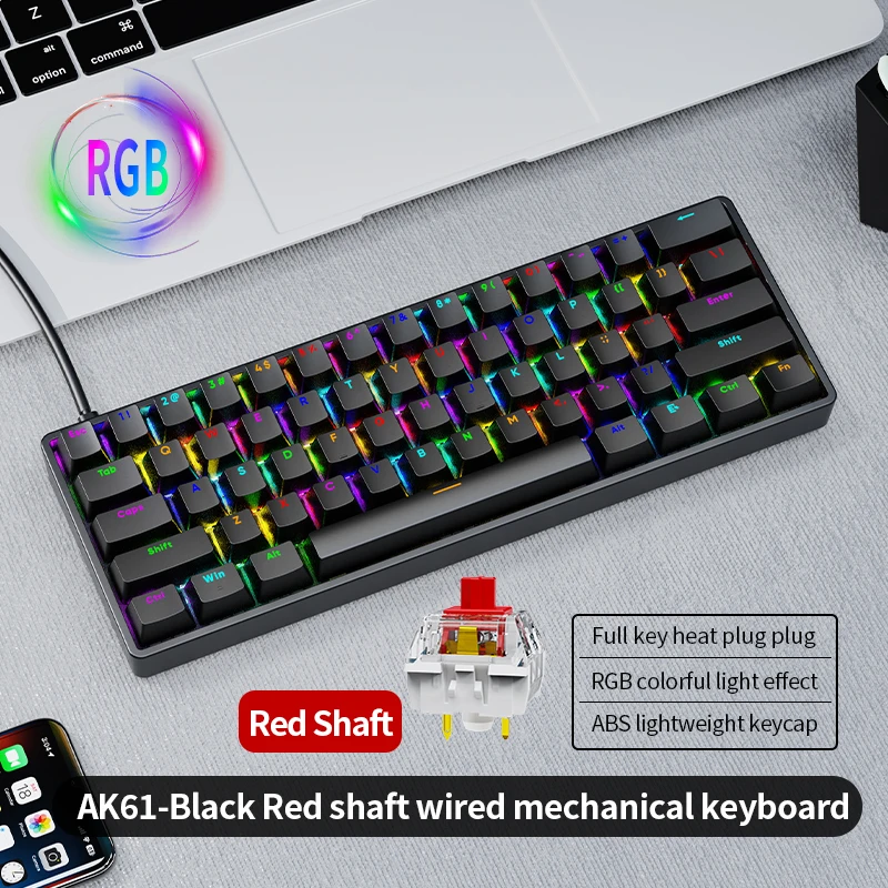 AK61 Mechanical Keyboard, eSports Gaming Keyboard, RGB Lighting, Blue and Red Switches Available