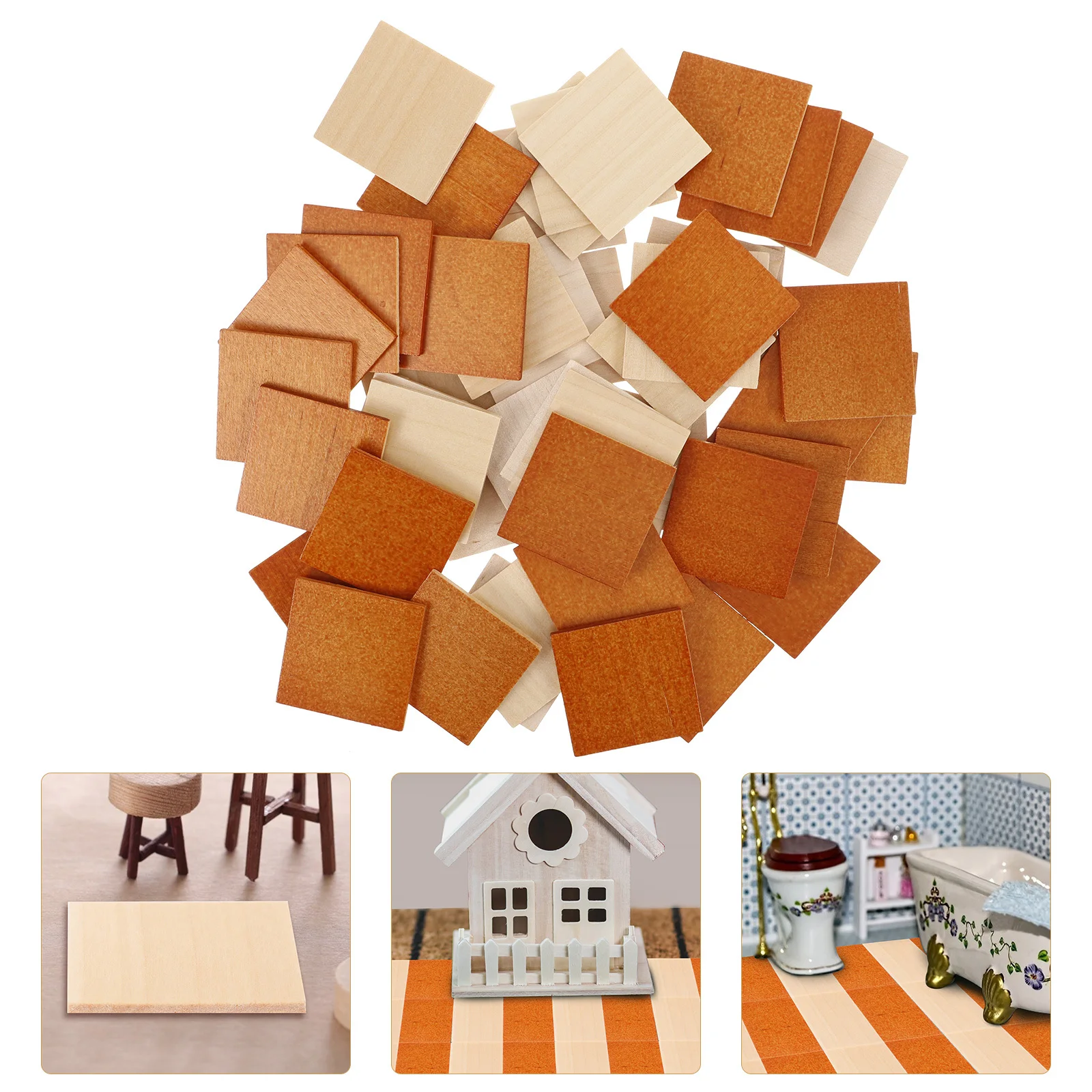 

48Pcs Wood Double-Sided Miniature Flooring Boards Mini House Floorboard Materials for Tiny House Accessories Simulation
