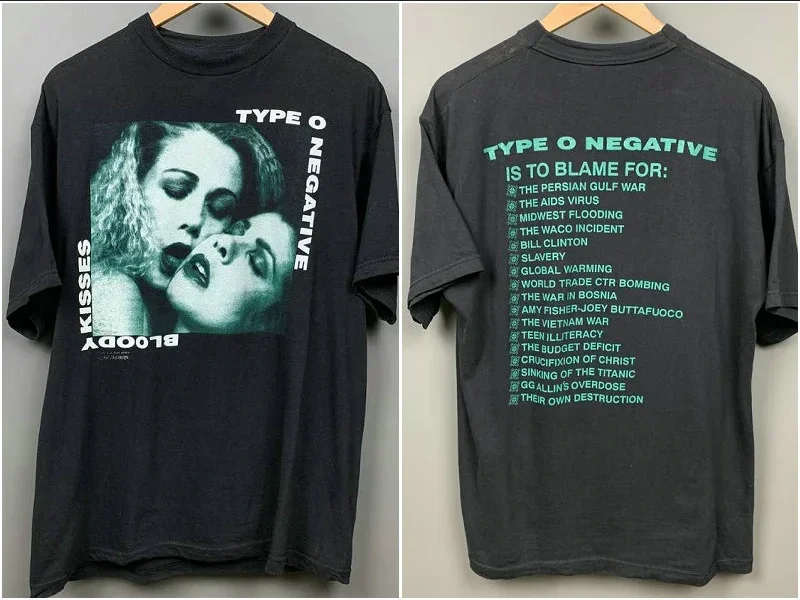 Type O Negatif 1993 Kanlı Öpücük Retro Grup Touring Tişört Siyah Baskı S-2345Xl