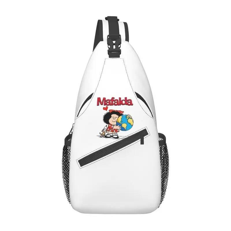 Mafalda Cool World And Her Puppy Sling mochila cruzada hombres Quino Comic Cartoon hombro pecho bolsa para viajes ciclismo