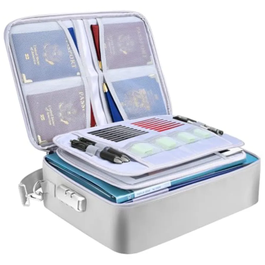 

Fireproof Document Box with Lock, Portable Fireproof Document Bag Waterproof Fire Proof File Boxes for Documents, File Organize