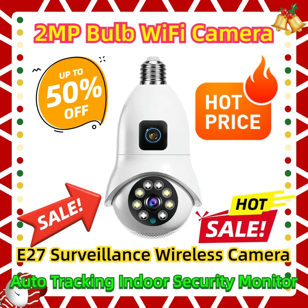 

Dual Lens Color Night Vision Auto Tracking Indoor Security Monitor E27 Surveillance Wireless Camera 2MP Bulb WiFi Camera