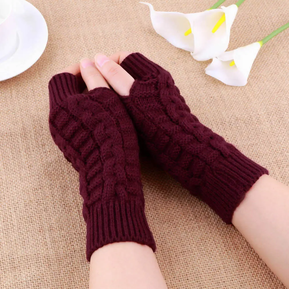 Fingerless Gloves Women Hand Warmer Winter Knitted Arm Sleeve Casual Thumb Hole Glove Non-Slip Stouchscreen Cycling Short Gloves view 6