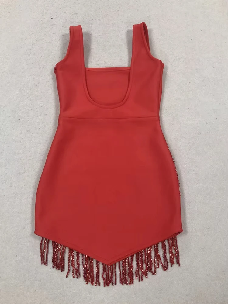 2025 nouvelles femmes Sexy réservoir dos nu diamants rouge Mini célébrité moulante robe de pansement élégant soirée Club robe de soirée