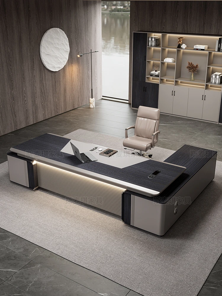 

Light luxury boss desk simple modern chairman president desk large class desk manager office desk and chair combination