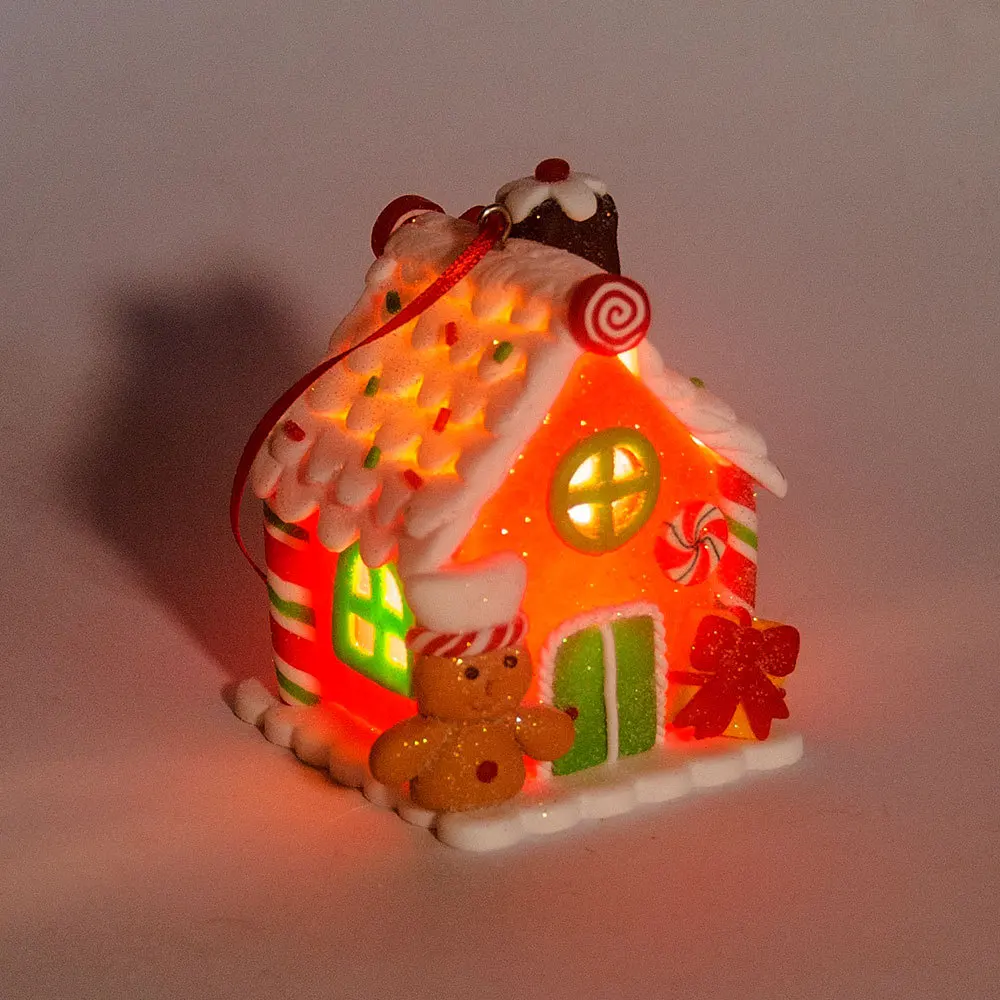 Christmas Theme LED Pendant Snowman Gingerbread Santa Claus Light House Soft Pottery Hanging Tree Home New Year Party Decoration