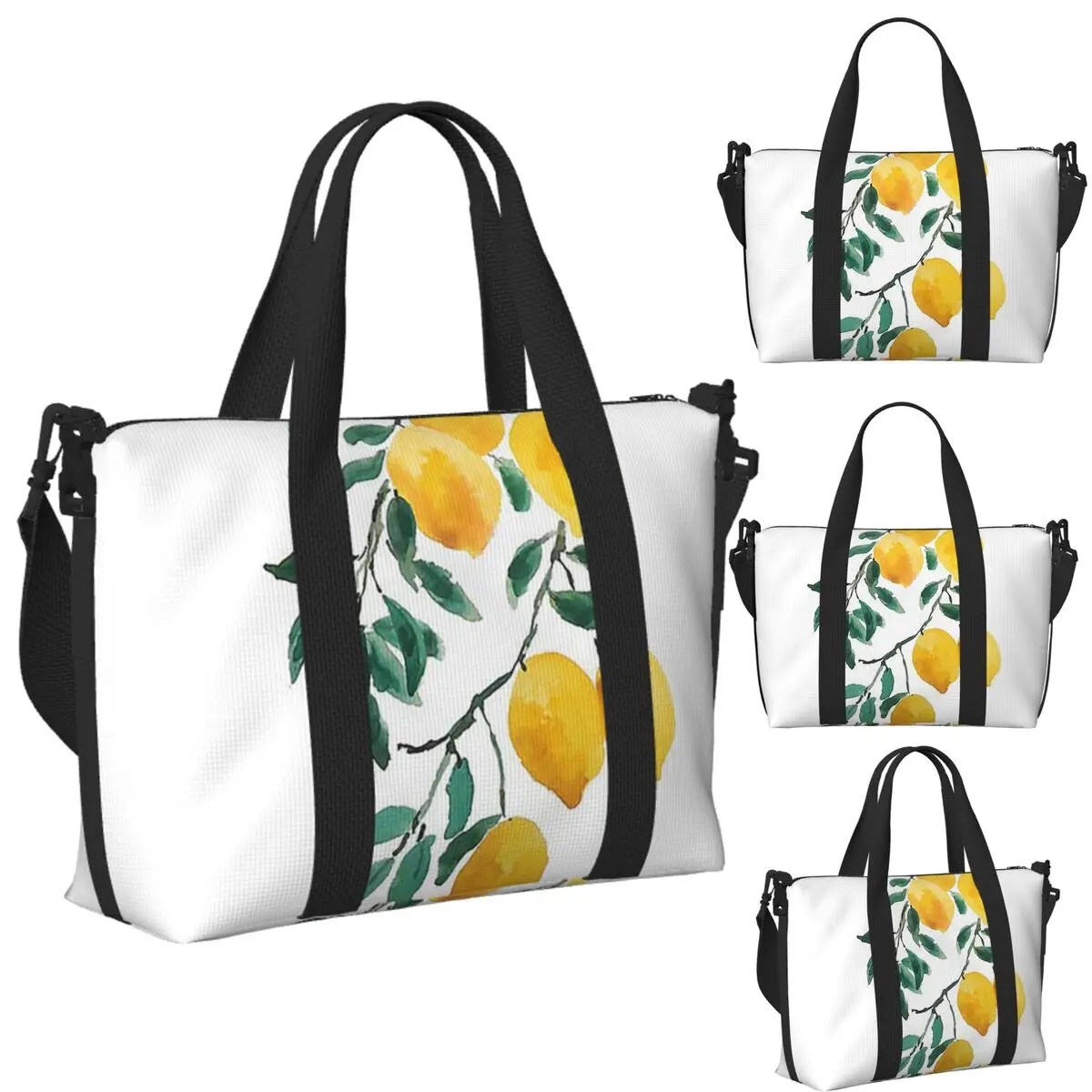 

Ручная роспись желтого лимона и акварельного цвета, пляжная дорожная сумка, большая вместительная сумка-тоут для тренажерного зала, йоги, женская дорожная сумка для покупок