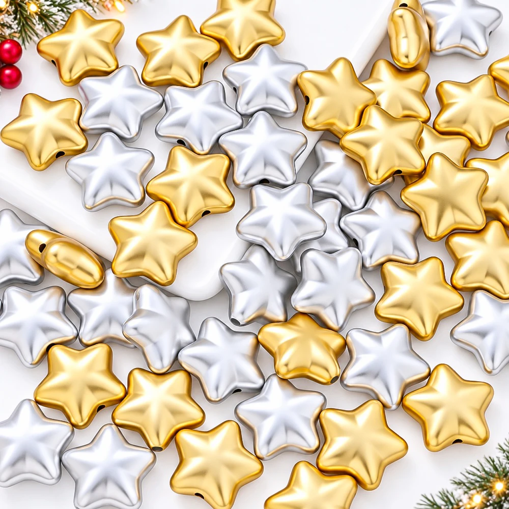 5/10Pcs 20mm Acrylic Five-pointed Star Beads Mixed Metallic Golden Silvery Star Beads for DIY Jewelry Making Craft Accessories
