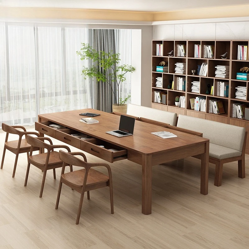 

American solid wood office table and chair household small apartment living room conference long commercial