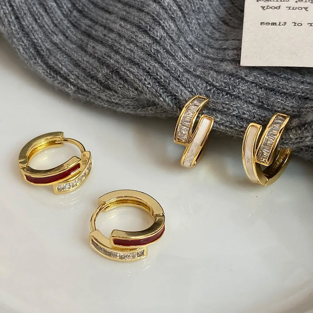 

925 Sterling Silver Zircon Shell Hoop Earrings for Women Geometric Irregular Round Stud Earrings Daily Wear Jewelry Accessories