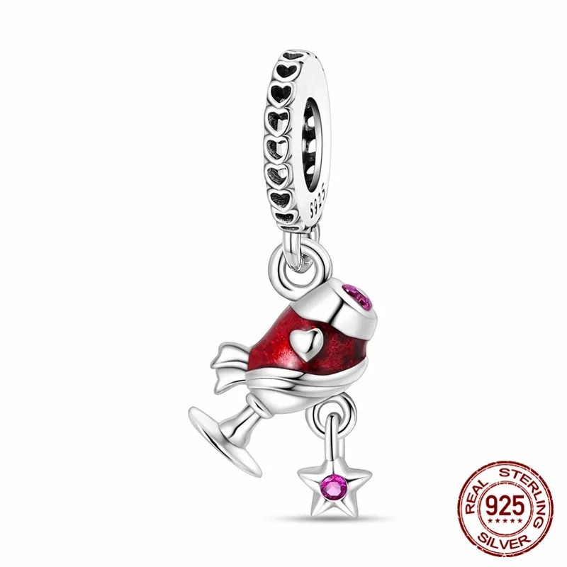 

925 Sterling Silver Beaded Zirconia Wine Glass Pendant suitable for original bracelet designs DIY womens jewelry gifts