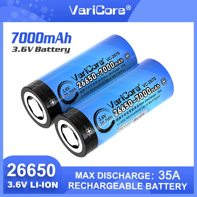 VariCore VC-2670 26650 35A high discharge Power Rechargeable Lithium Battery 26650A 3.7V 7000mA Large capacity for Power tools