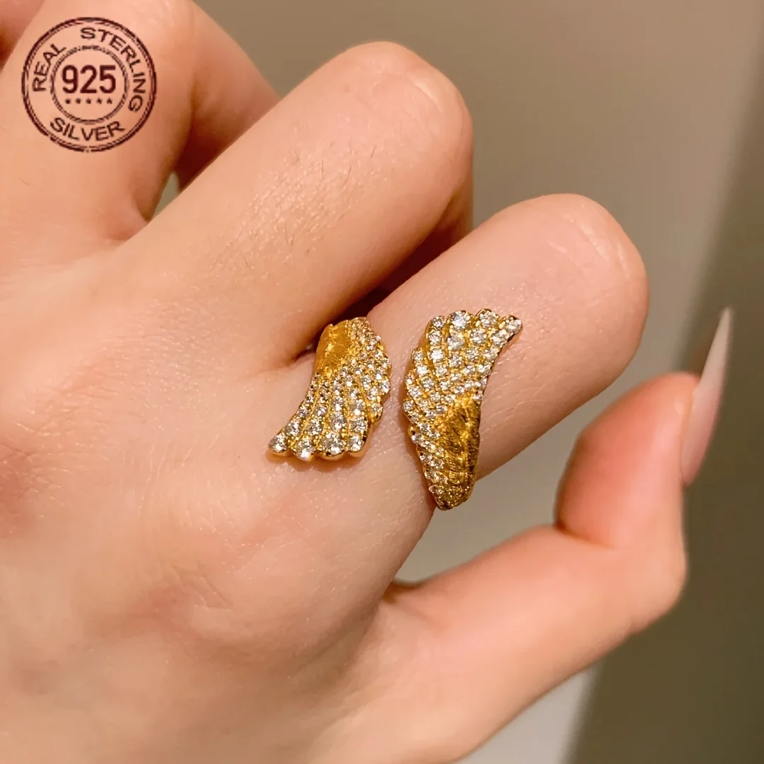 

Luxury 18K Gold Plated Rings 925 Sterling Silver Vintage Angle Wings Courtly Style Wedding Engagement Ring Banquet Fine Jewelry
