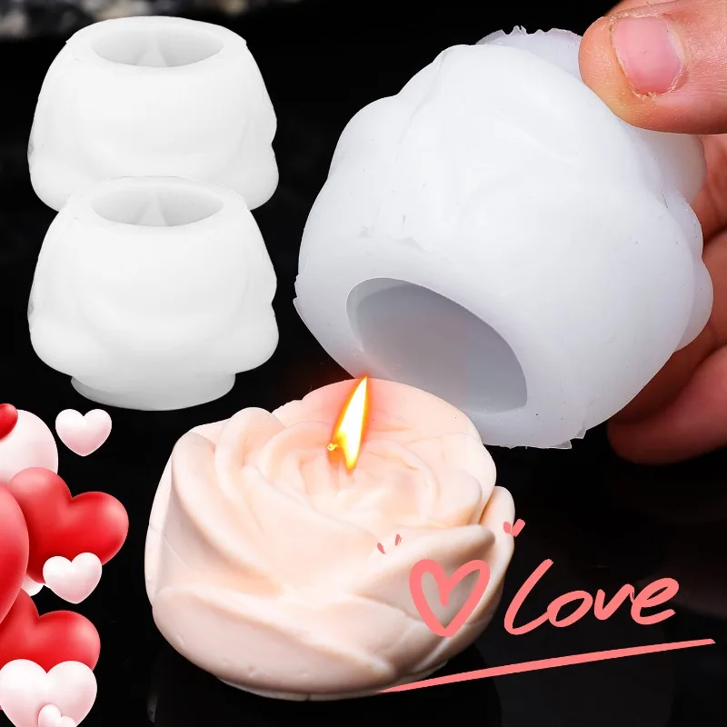 Valentine's Day Rose Shape Silicone Mold Rose Candle Mold Fondant Cake Chocolate Baking Tools DIY Handmade Soap Jelly Ice Mould