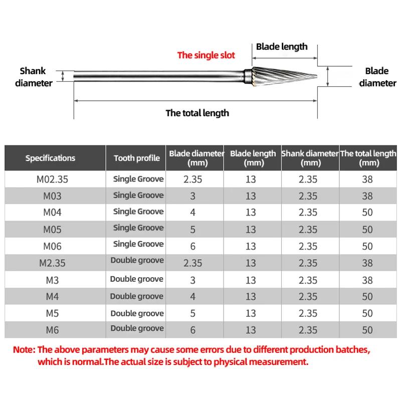 KaKarot 2.35mm Shank M Type Tungsten Carbide Rotary Files Single Burr Drill Bit CNC Engraving Rotary Tool Cutter Lime Core