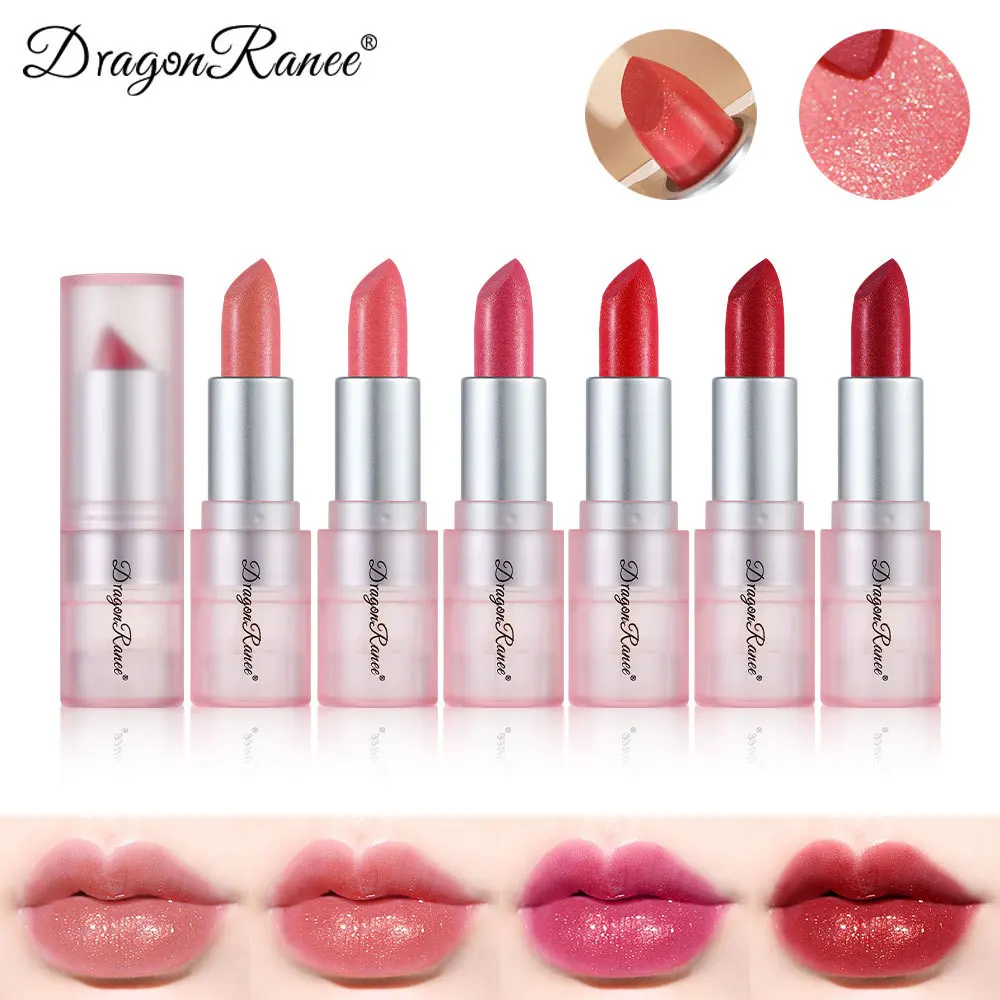 Lápiz labial brillante con purpurina de diamante de 6 colores, bálsamo labial rosa metálico resistente al agua, lápiz labial brillante nacarado, maquillaje, tinte de labios brillante