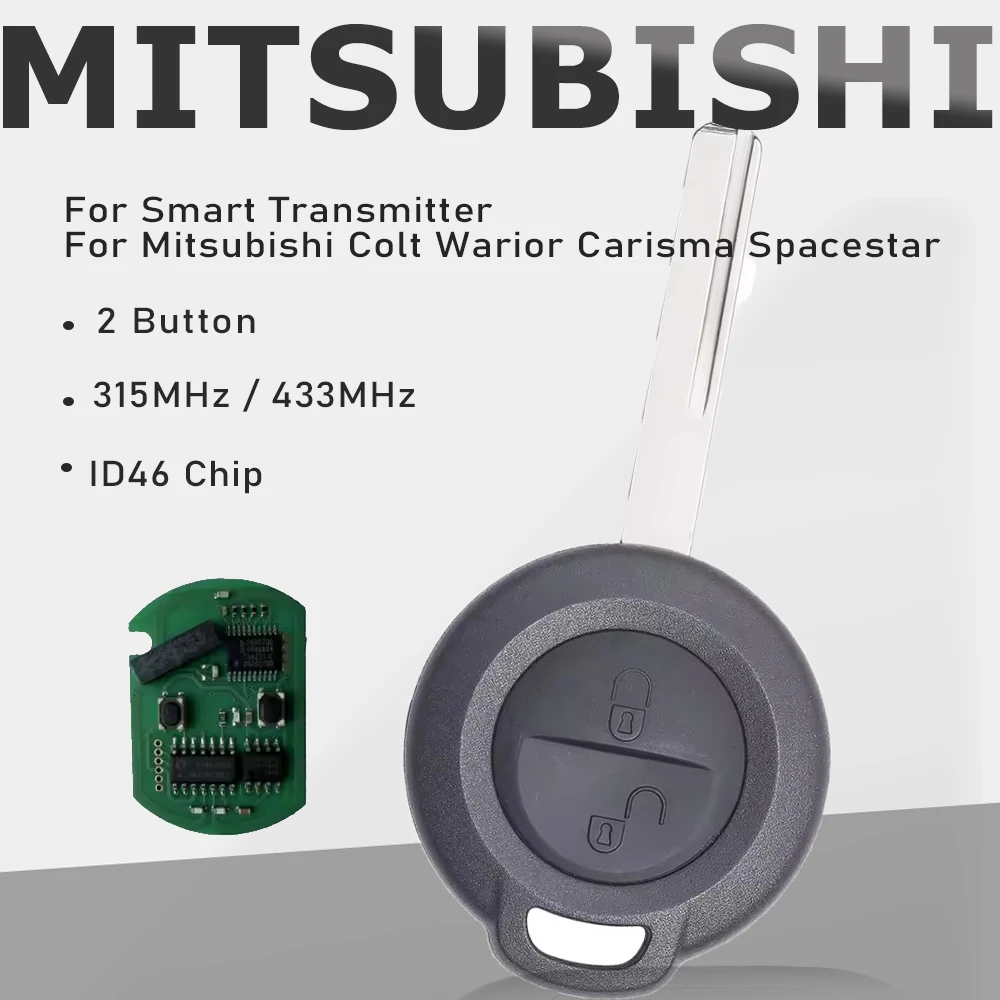 

KEYECU 315MHz / 433MHz ID46 Chip Remote Key Fob 2 Button for Mitsubishi Colt Warior Carisma Spacestar for Smart Transmitter