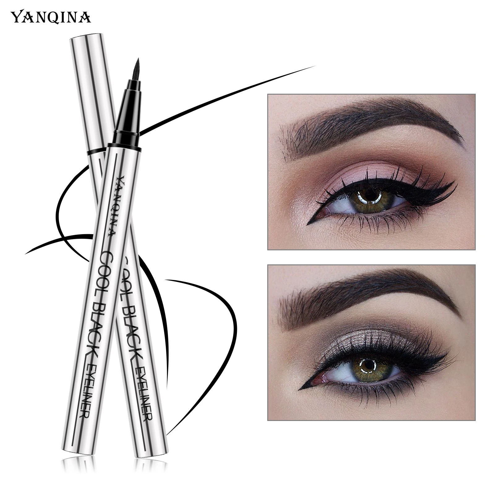 Caneta delineadora líquida à prova d'água, à prova de suor, longa duração, resistente a manchas, textura suave, 2 cores, marrom, preto, maquiagem para iniciantes